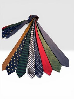 Brooks Brothers, Calvin Klein & More. 8 Ties Set — Navy, Green, Red, Brown, Gold